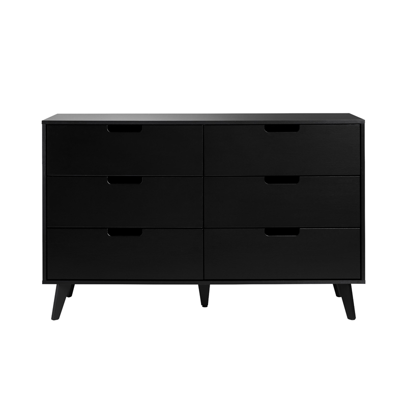 Pemberly Row Simple Wood 6 Drawer Dresser with Cut Out Handles - Black