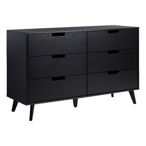 Pemberly Row Simple Wood 6 Drawer Dresser with Cut Out Handles - Black