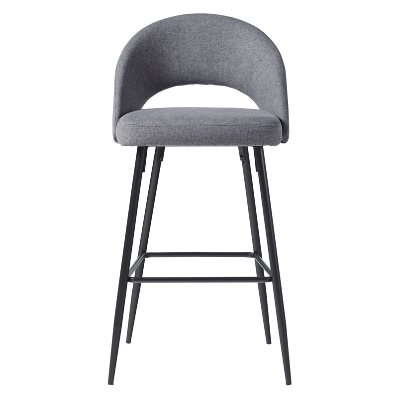 Pemberly Row Upholstered Metal Bar Stool with Rounded Back in Charcoal