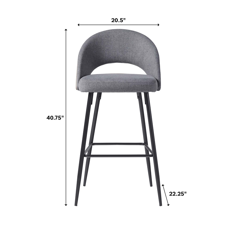 Pemberly Row Upholstered Metal Bar Stool with Rounded Back in Charcoal