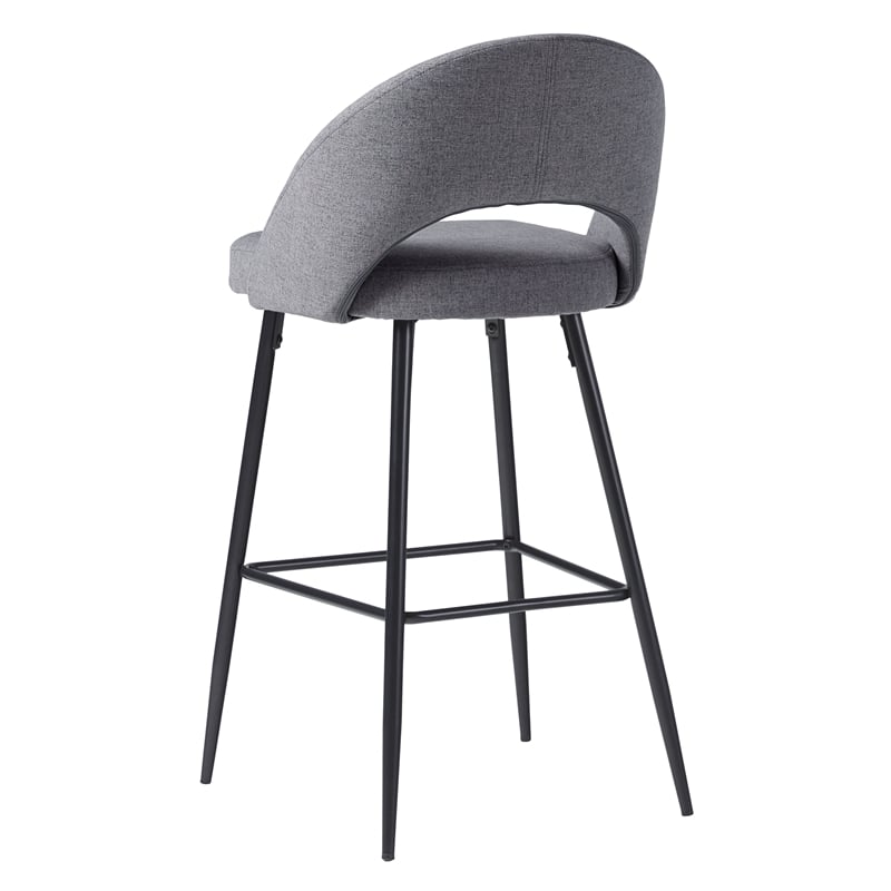 Pemberly Row Upholstered Metal Bar Stool with Rounded Back in Charcoal