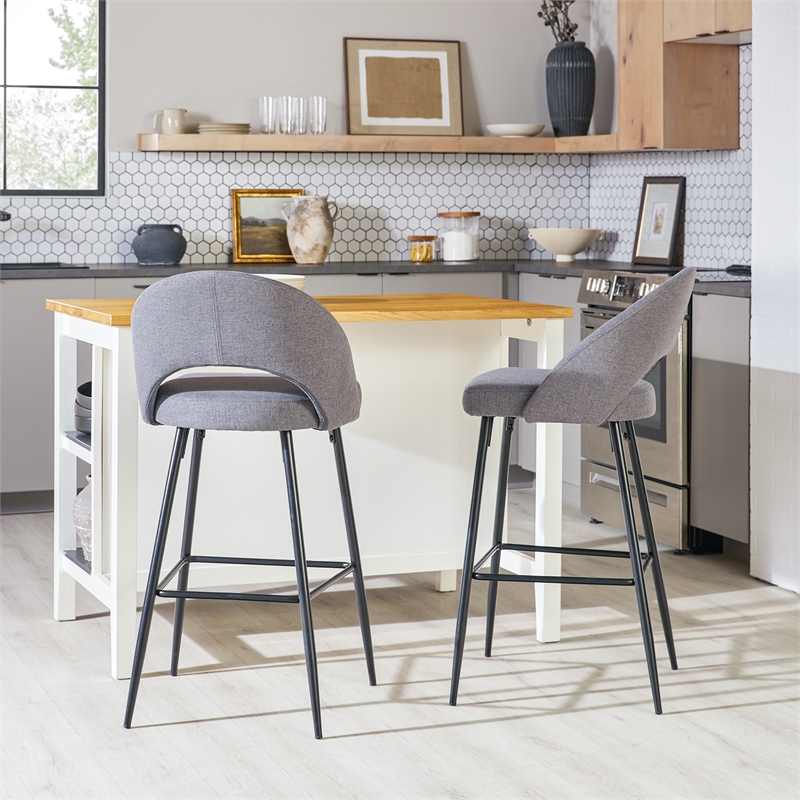 Pemberly Row Upholstered Metal Bar Stool with Rounded Back in Charcoal