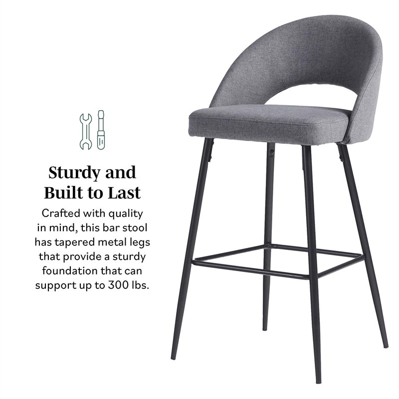 Pemberly Row Upholstered Metal Bar Stool with Rounded Back in Charcoal