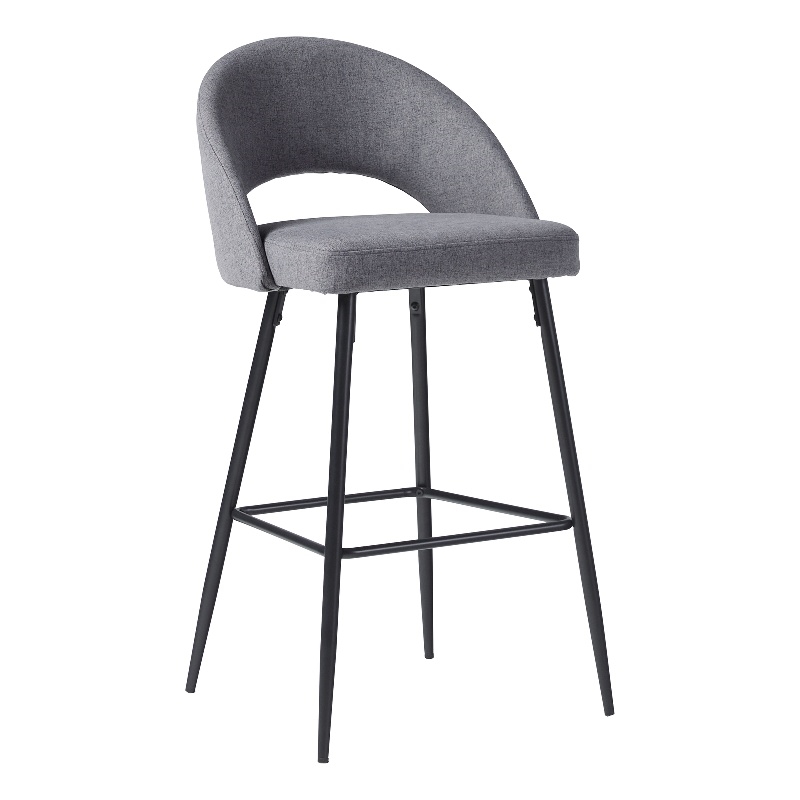 Pemberly Row Upholstered Metal Bar Stool with Rounded Back in Charcoal