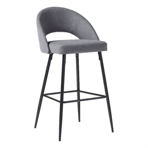 Pemberly Row Upholstered Metal Bar Stool with Rounded Back in Charcoal
