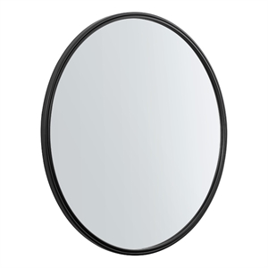 Pemberly Row Contemporary 36&quot Metal Double Ribbed Frame Mirror in Black