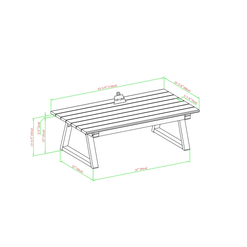 Pemberly Row Modern Slat Back Outdoor Solid Wood Coffee Table - Natural