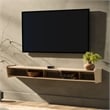 Pemberly Row Simple Floating 70 inch Wood TV St& Symmetrical Wall Mounted - Oak