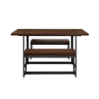 Pemberly Row 3Pcs Wood Industrial Dining Set w/2 Benches in Dark Walnut/Black
