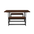 Pemberly Row 3Pcs Wood Industrial Dining Set w/2 Benches in Dark Walnut/Black