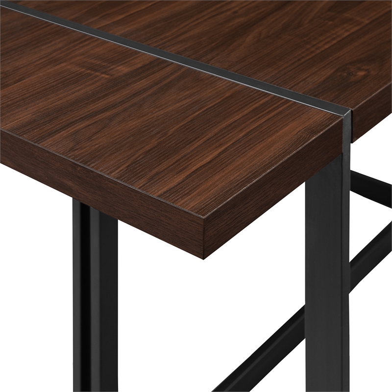 Pemberly Row 3Pcs Wood Industrial Dining Set w/2 Benches in Dark Walnut/Black