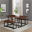 Pemberly Row 3Pcs Wood Industrial Dining Set w/2 Benches in Dark Walnut/Black