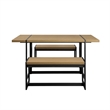 Pemberly Row 3Pcs Wood Industrial Dining Set w/2 Benches in Coastal Oak/Black