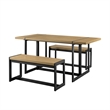 Pemberly Row 3Pcs Wood Industrial Dining Set w/2 Benches in Coastal Oak/Black