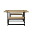 Pemberly Row 3Pcs Wood Industrial Dining Set w/2 Benches in Coastal Oak/Black