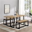 Pemberly Row 3Pcs Wood Industrial Dining Set w/2 Benches in Coastal Oak/Black