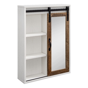 Pemberly Row Sliding Barn Door Wood Wall Storage w/ Mirror - White / Rustic Oak