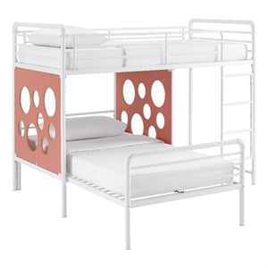 Pemberly Row 60&quot L-Shape Metal Bunk Bed with Cut Out Panels - White/Terracotta