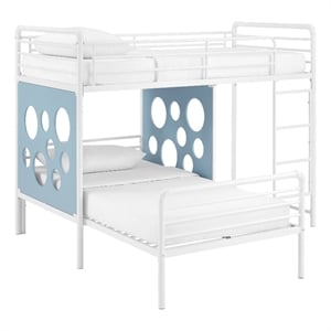 Pemberly Row 60&quot L-Shape Metal Bunk Bed with Cut Out Panels - White / Light Blue