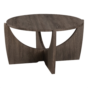 Pemberly Row 28&quot Round Wood Coffee Table w/ Open Crossed Arch Base - Cerused Ash