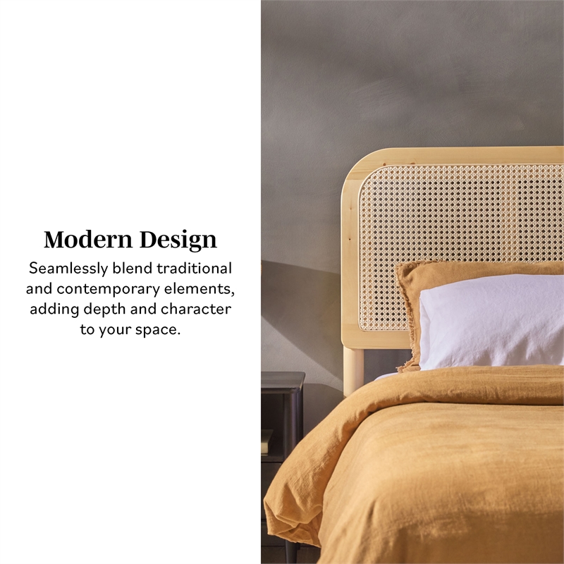 Pemberly Row Rattan Headboard Solid Wood King Bedframe - Natural