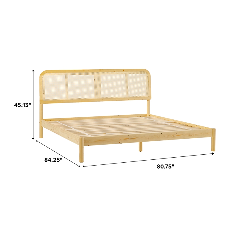 Pemberly Row Rattan Headboard Solid Wood King Bedframe - Natural