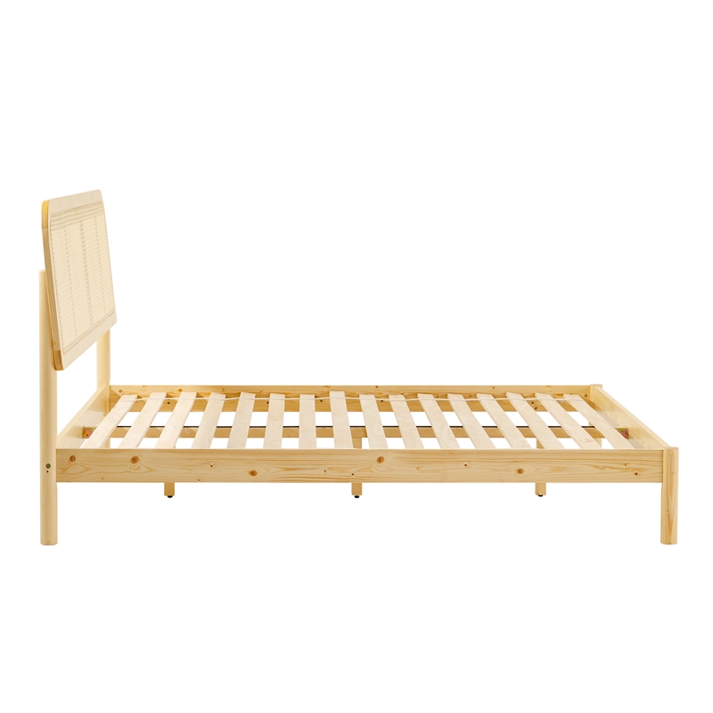 Pemberly Row Rattan Headboard Solid Wood King Bedframe - Natural