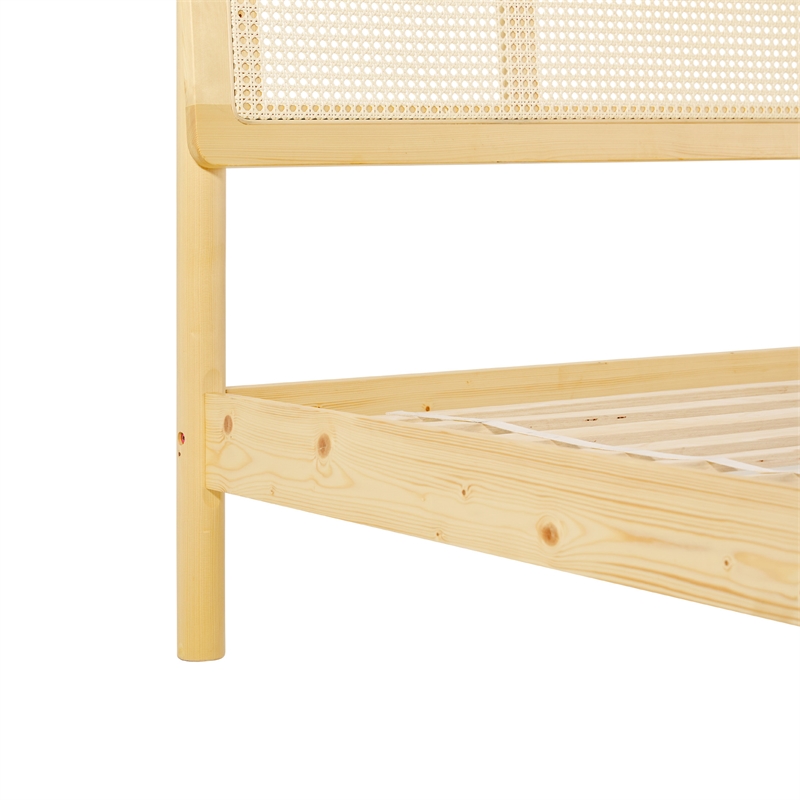Pemberly Row Rattan Headboard Solid Wood King Bedframe - Natural