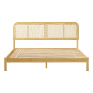 Pemberly Row Rattan Headboard Solid Wood King Bedframe - Natural