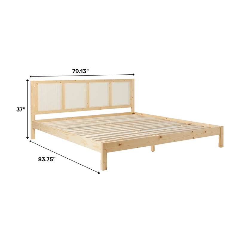 Pemberly Row Solid Wood Rattan Headboard King Bedframe - Natural