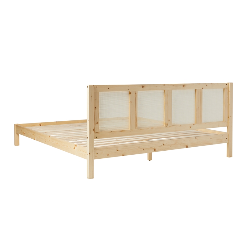 Pemberly Row Solid Wood Rattan Headboard King Bedframe - Natural