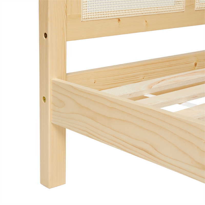 Pemberly Row Solid Wood Rattan Headboard King Bedframe - Natural