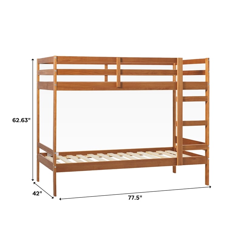 Pemberly Row Twin Over Twin Simple Solid Wood Bunk Bed - Caramel