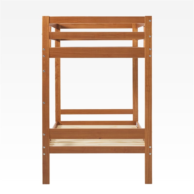 Pemberly Row Twin Over Twin Simple Solid Wood Bunk Bed - Caramel