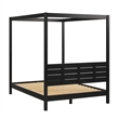 Pemberly Row Solid Wood Minimalist Boho Queen Canopy Bed - Black