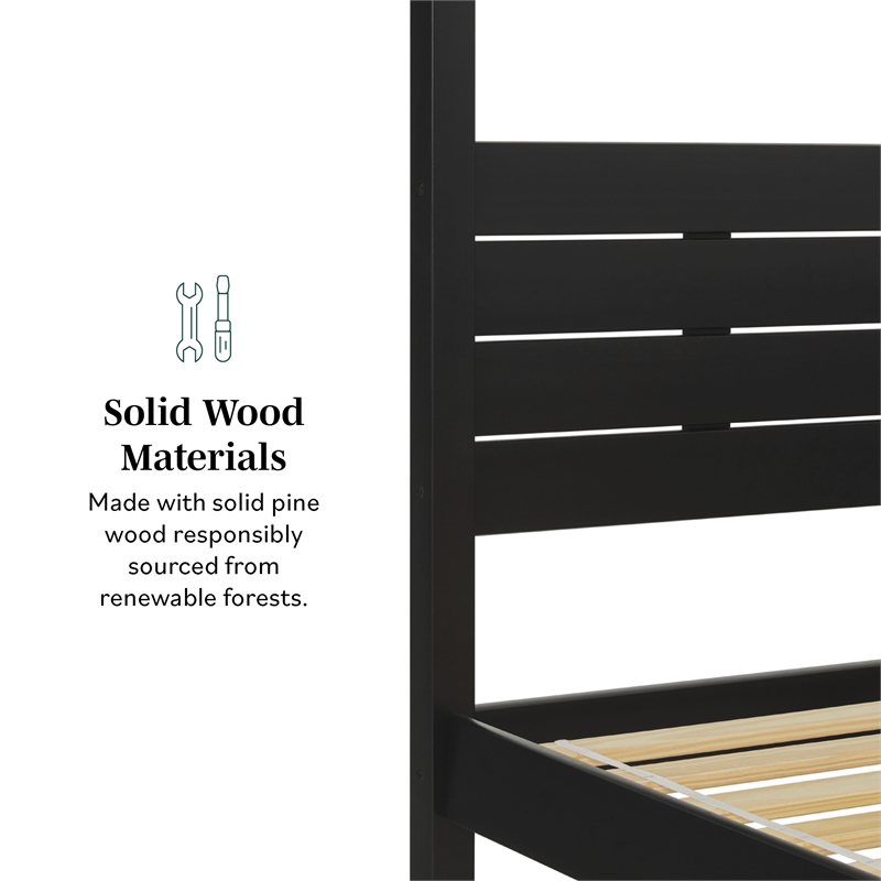 Pemberly Row Solid Wood Minimalist Boho Queen Canopy Bed - Black