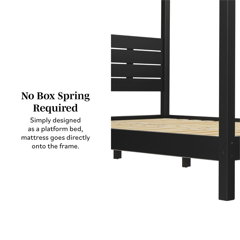 Pemberly Row Solid Wood Minimalist Boho Queen Canopy Bed - Black