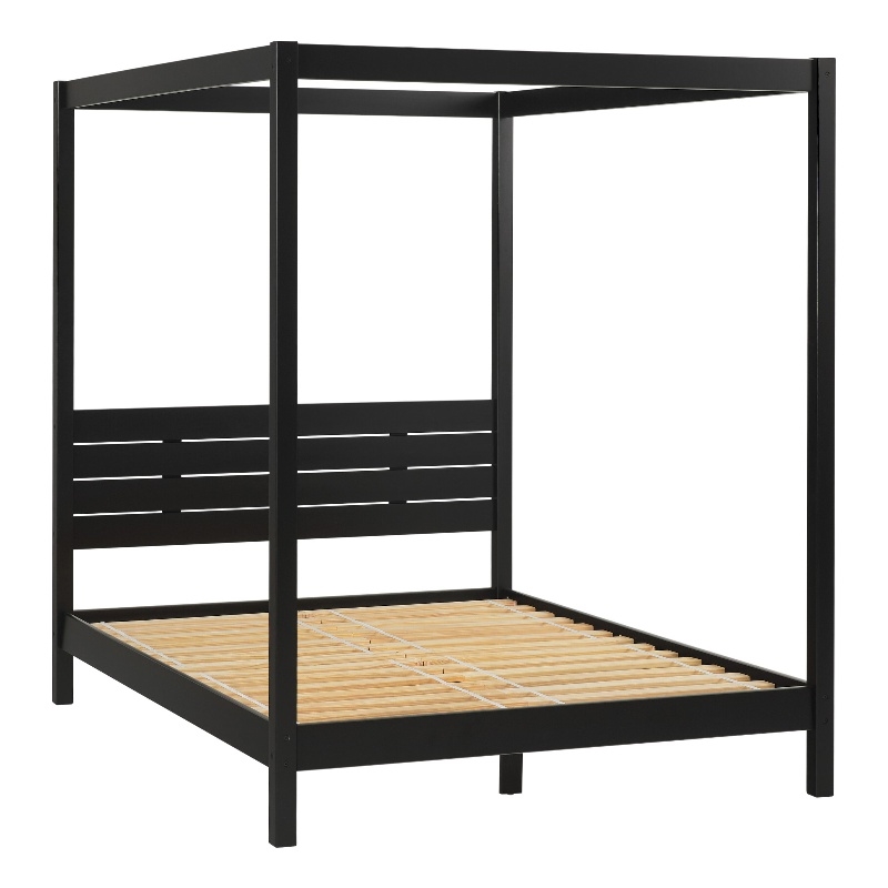 Pemberly Row Solid Wood Minimalist Boho Queen Canopy Bed - Black