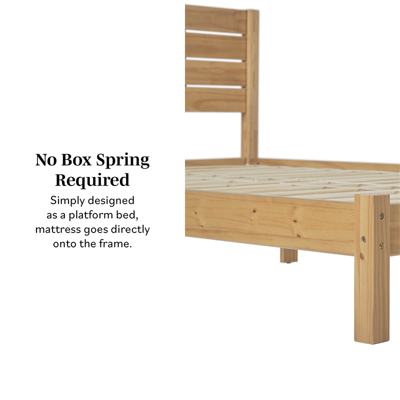 Pemberly Row Solid Wood Minimalist Boho Queen Bed - Natural Pine