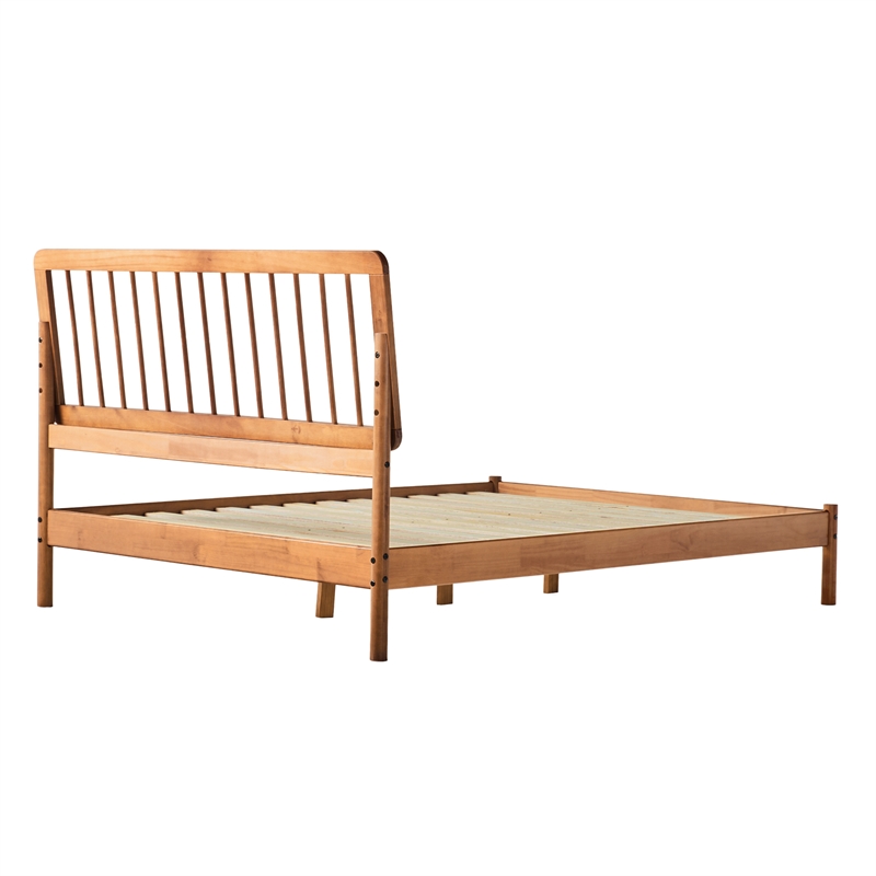 Pemberly Row Contemporary Solid Wood Queen Spindle Bed in Caramel