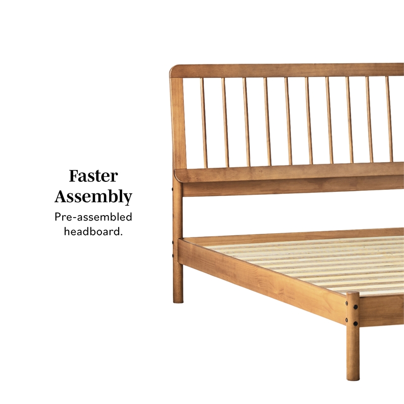 Pemberly Row Contemporary Solid Wood Queen Spindle Bed in Caramel