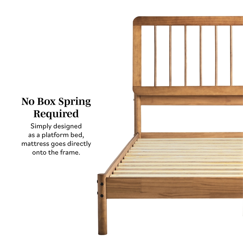 Pemberly Row Contemporary Solid Wood Queen Spindle Bed in Caramel