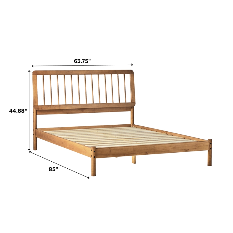 Pemberly Row Contemporary Solid Wood Queen Spindle Bed in Caramel