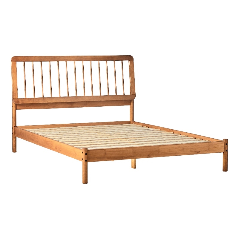 Pemberly Row Contemporary Solid Wood Queen Spindle Bed in Caramel