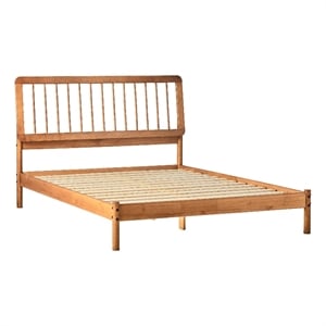 Pemberly Row Contemporary Solid Wood Queen Spindle Bed in Caramel