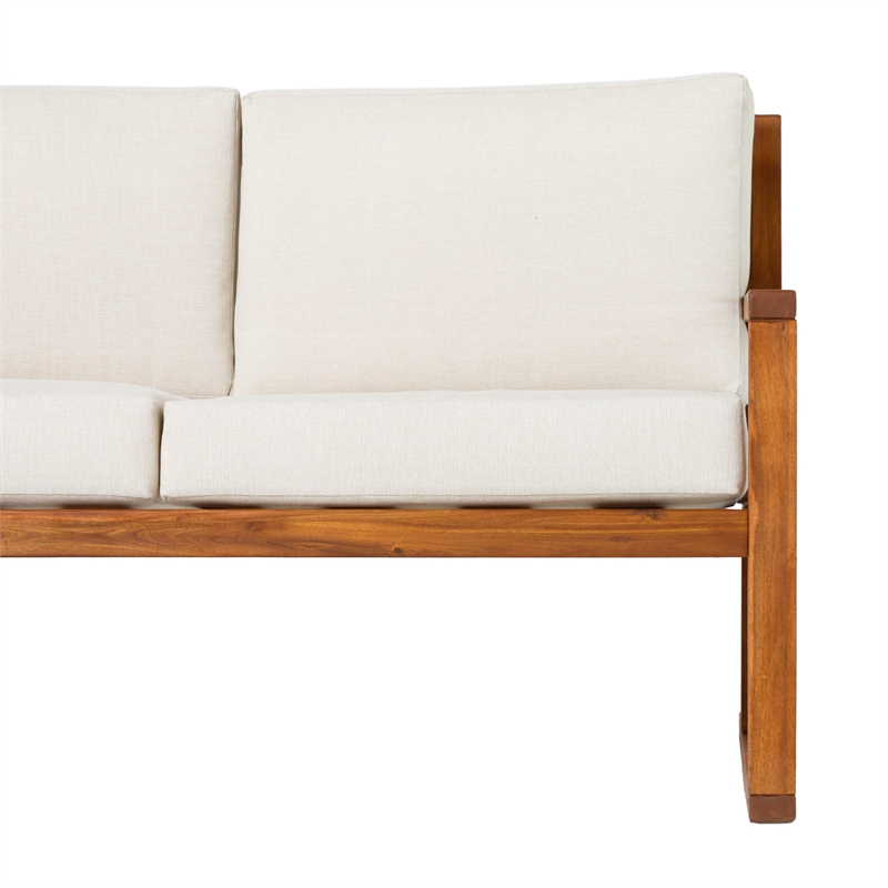 Pemberly Row Modern Slat Back Solid Wood Loveseat in Brown Finish