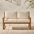 Pemberly Row Modern Slat Back Solid Wood Loveseat in Brown Finish