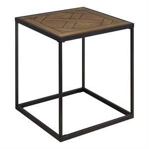 Pemberly Row 20&quot Square Wood Side Table with Parquet Veneer Top - Brown
