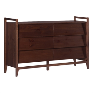 Pemberly Row 58&quot Solid Wood Modern Angle-Face 6 Drawer Dresser - Walnut