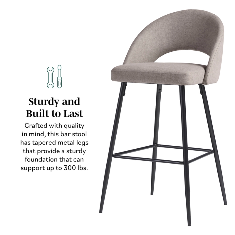 Pemberly Row Metal Upholstered Bar Stool with Rounded Back in Off White
